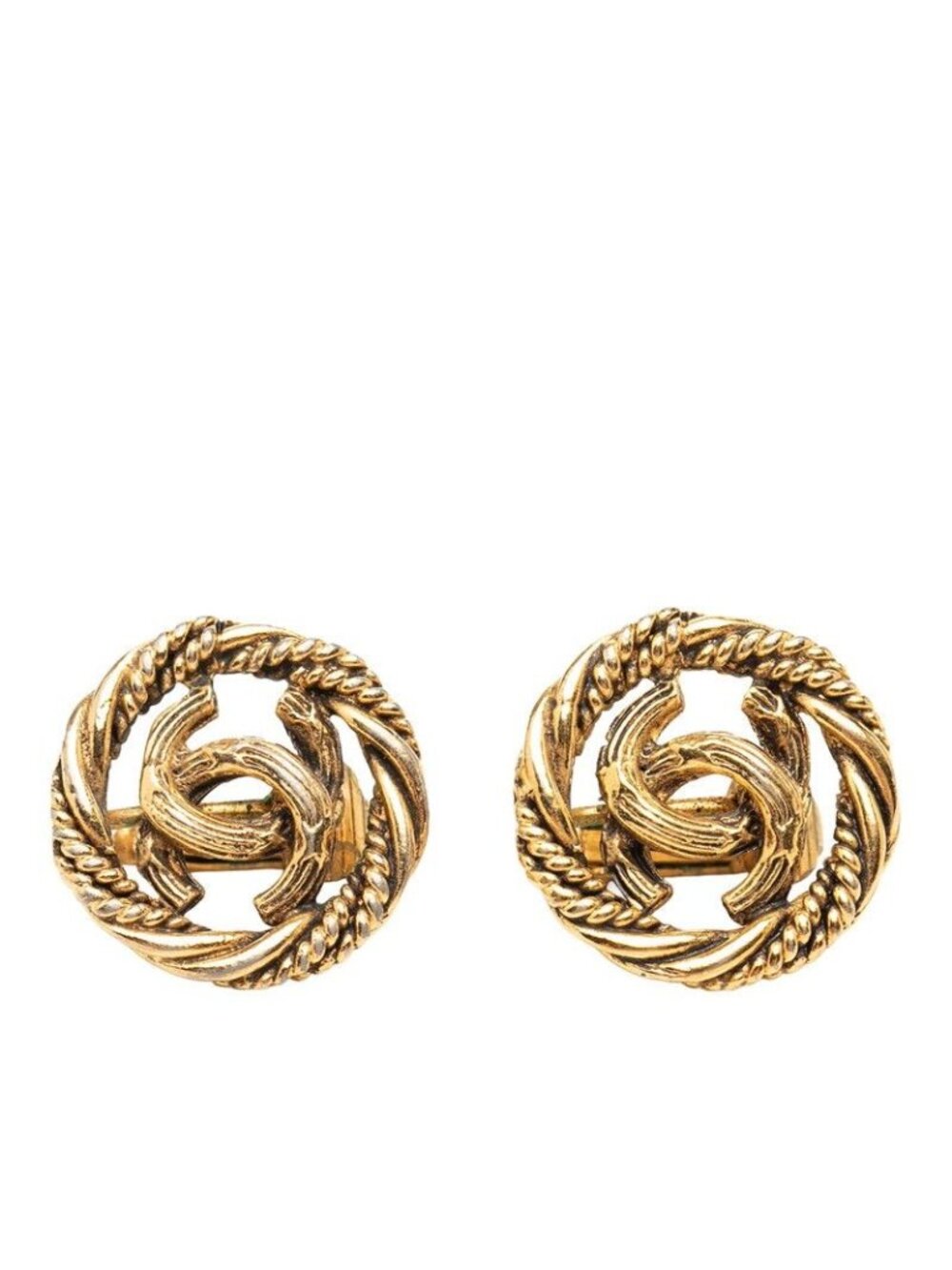 Chanel CC Logo Round Twist Earrings Ear Clips Gold Plated